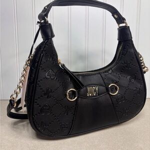 Juicy Couture Love On Top Hobo Shoulder Crossbody Black Faux Leather Purse NWT
